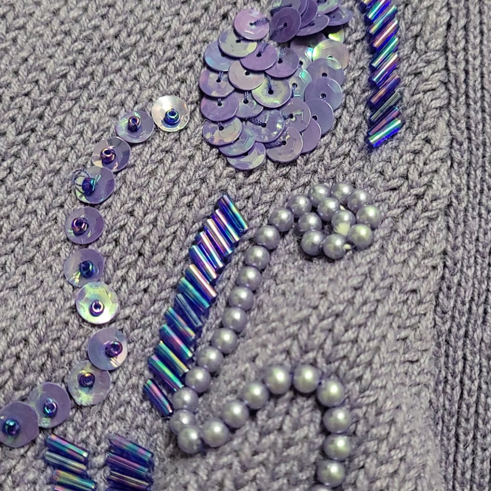 Vintage Purple Beaded Sequin Knit Cardigan Grandmacore - Picture 7 of 12